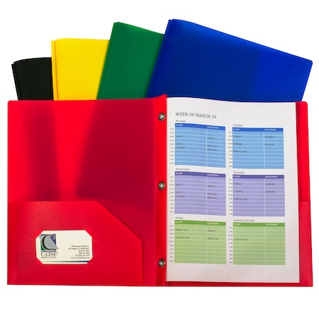 C-Line Products 2-Pocket Heavyweight Poly Folder w/Prongs, Assorted Colors, PK10 32960
